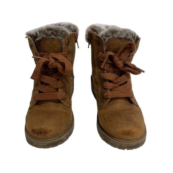 Madden Girl Brown Tan Faux Fur Boots Girls Size 12 Cozy - Picture 10 of 11